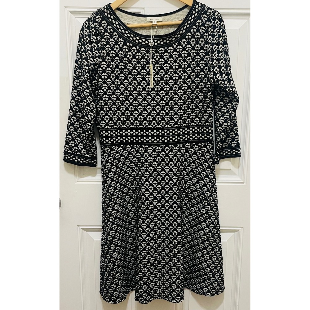 Max Studio Knit Dress Black White‎ Patterned 3/4 Sleeve Career Casual L